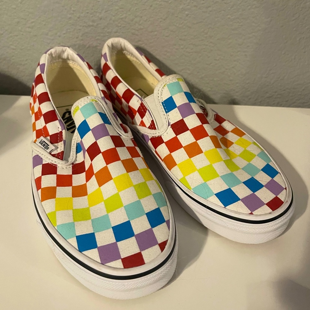 rainbow slip on vans